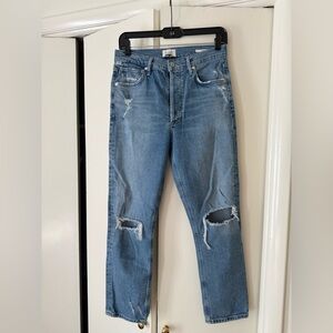 Citizens Of Humanity Blue Straight Leg Jeans High-Waisted Distressed